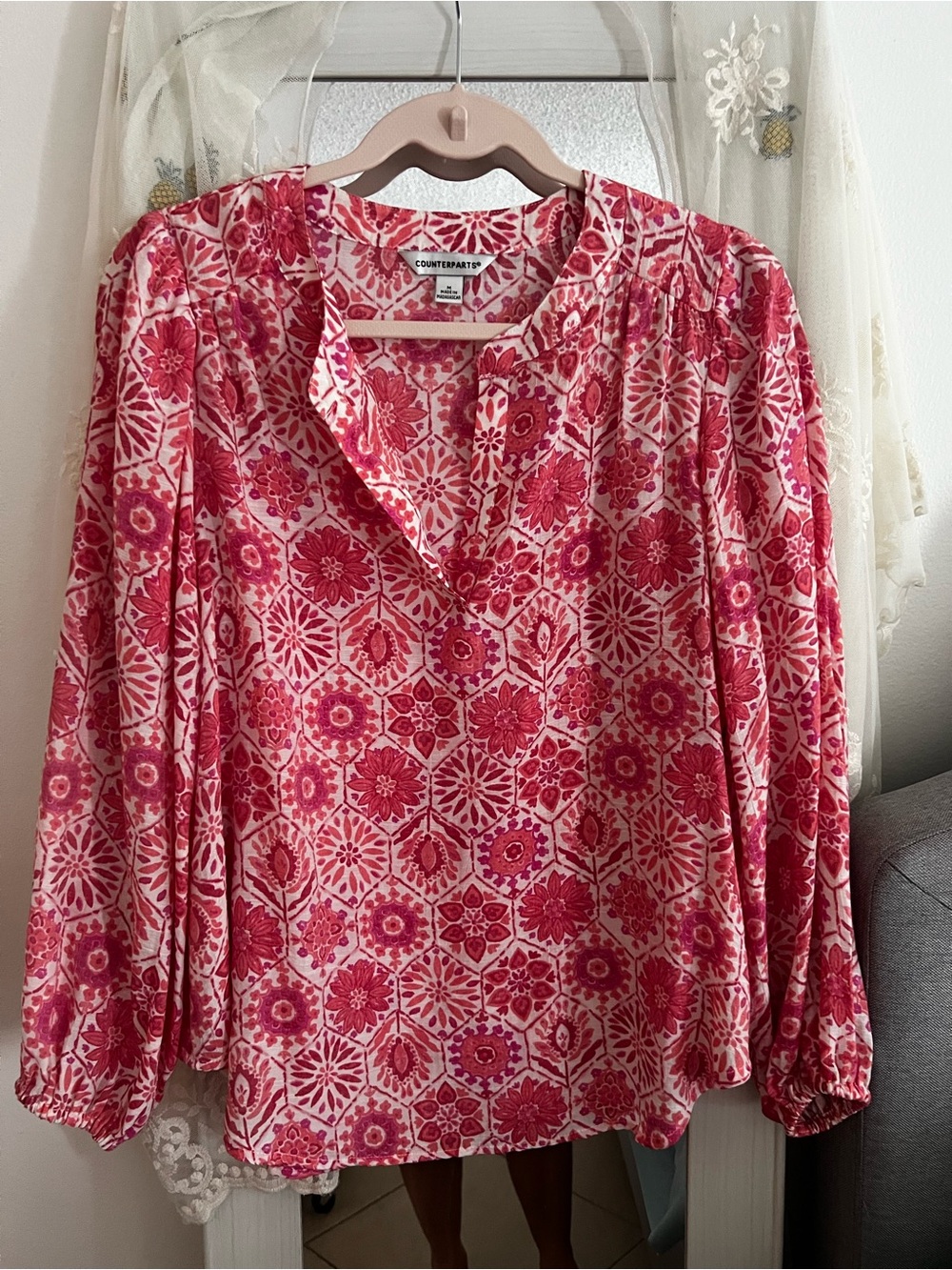 Counterparts Pink Floral Print Buttonless Peasant Top